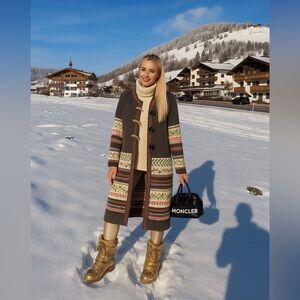 Anthropologie Sleeping on snow wool fair isle nordic alpine long chunky cardigan